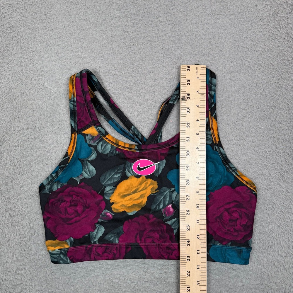 Nike Womens Dri-FIT Floral Rose Print Strappy Cross Back Sports Bra Large Black - Picture 10 of 14